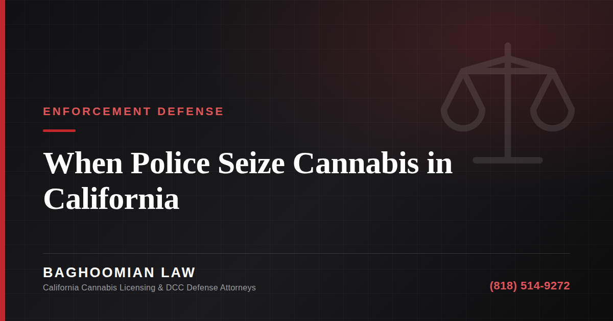 Graphic for a playbook on what licensed operators should do when police seize cannabis in California.